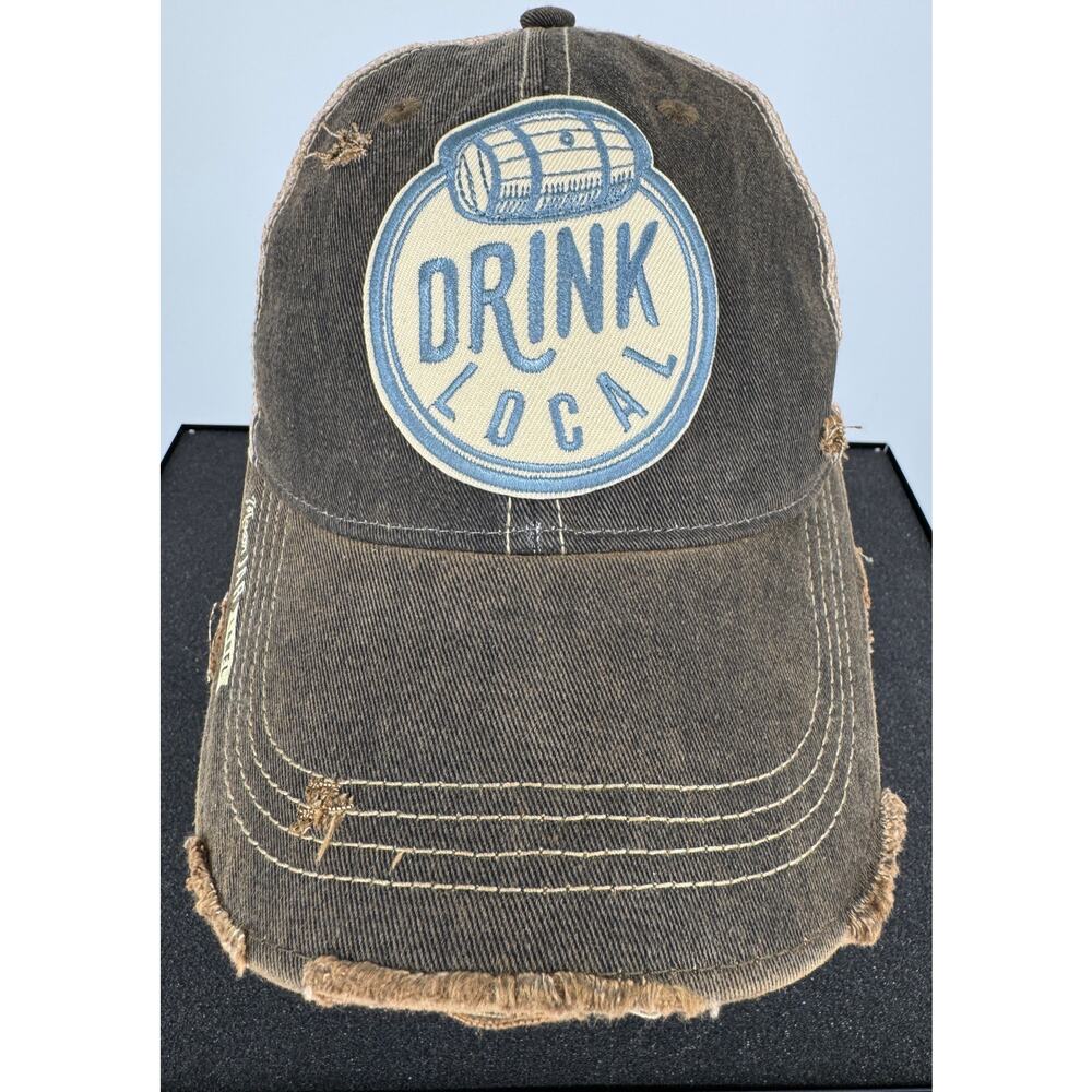 Mason Jar Label “Drink Local” Unisex Vintage Distressed Trucker Hat NWOT